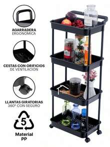 4-Tier Multipurpose Plastic Organizer Cart With Wheels - Black - View 1