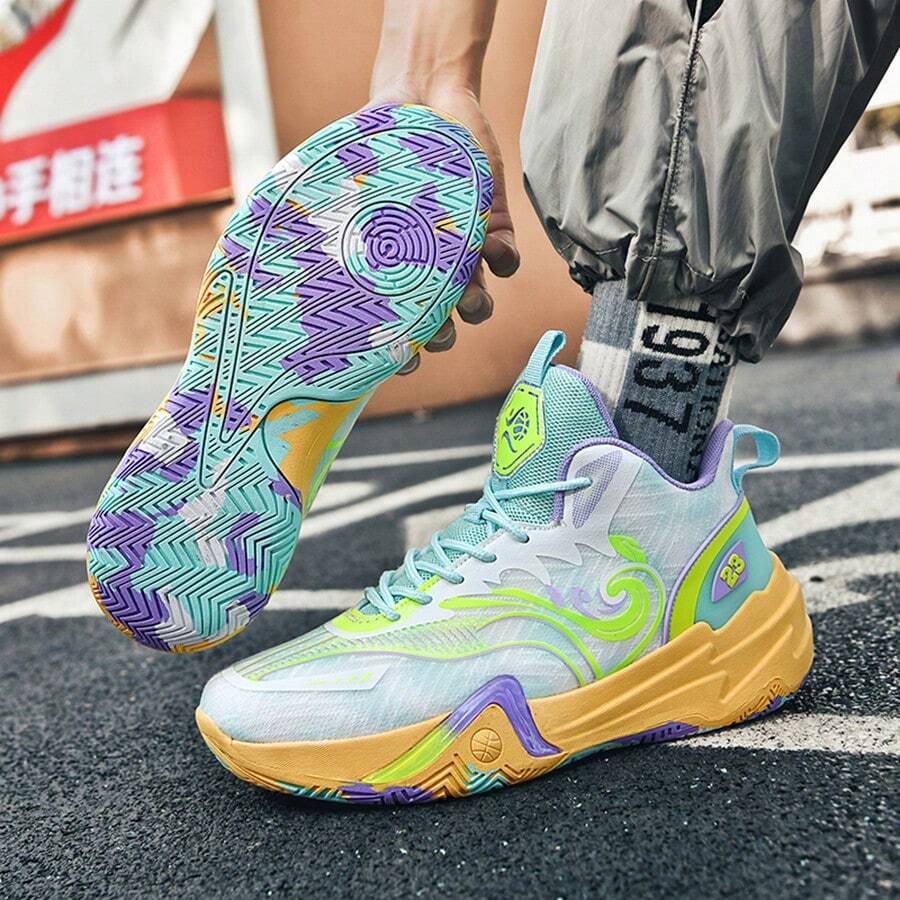 Womens Mens Basketball Shoes Breathable Colorful Volleyball Sneakers With Mesh Upper Non Slip Rubber Indoor Shoe For Youth Adult - 薄荷綠 - 查看 1