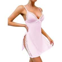 Jouica Conjunto de Lencería Femenina Sensual de Encaje - Pijama Elegante con Bata Ajustable para Noches Especiales(Rosa CH) - Multicolor - Ver 3