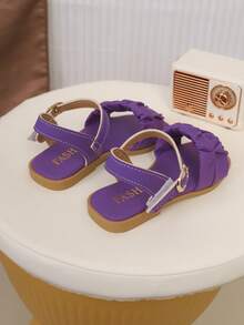 Kids' Fashion Slippers, New Summer Metal Buckle Decor Toe Design, Outdoor Wear-Resistant Anti-Slip Slippers, Versatile Beach Sandals - Purple - View 7