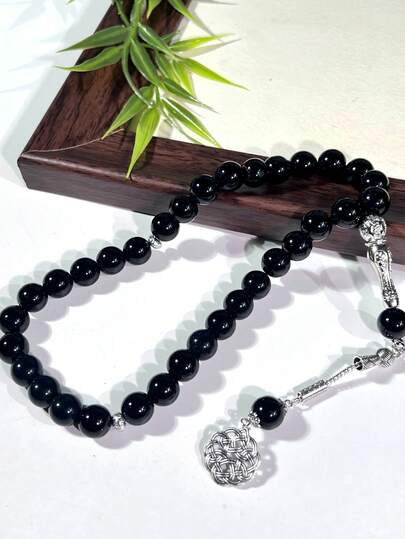 45颗黑色玻璃珠单串念珠，8毫米玻璃念珠，适合日常祈祷和敬拜