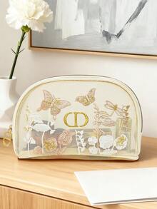Dior Butterfly Embroidered Large Capacity Transparent Mesh Cosmetic Bag, Portable Travel Toiletry Pouch, Mother's Day Limited Edition Makeup Organizer, Special Gift For Mother's Day - Beige - View 3
