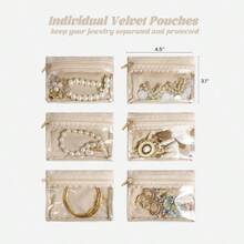 Travel Jewelry Case, Small Travel Jewelry Box With 6 Velvet Jewelry Bag Pouch, Portable Travel Jewelry Organizer Rings Earrings, Gifts Women Beige - 黑色 - 查看 4
