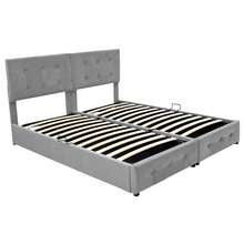 180x200 cm gepolstertes Bett, Hydraulisches Stauraumbett, Hochbett, multifunktionales Doppelbett, samtweicher Veloursstoff, Grau - Schwarz - Übersicht 6