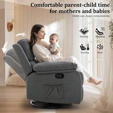 Recliner Chair, 360 Swivel Rocker Chair For Adults, Small Rocking Recliner For Small Spaces, Upholstered Fabric Glider Recliner Nursery Chair With Side Pockets For Living Room, Nursery - Grey - View 3