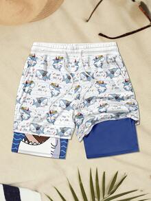 Quần short nam in hình cá mập ngộ nghĩnh, thoáng khí, hai lớp. - Nhiều màu - Xem 2