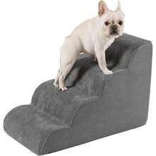 4-Step Pet Stairs, Suitable For Small & Large Dogs/Cats, High-Density Foam Treads, Removable & Washable Cover, Lightweight & Portable, For Bed/Sofa/Recliner - Grey - View 10
