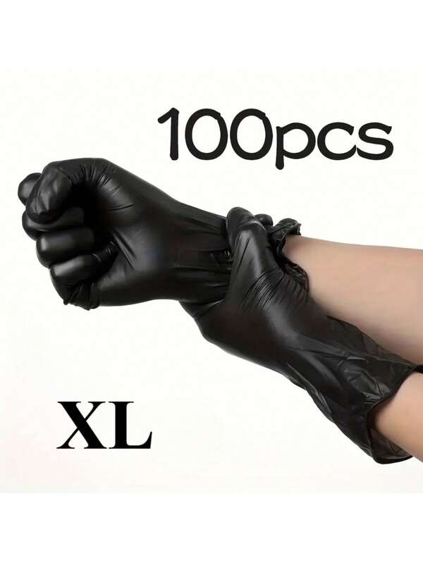 100 unidades de luvas descartáveis de nitrilo, tamanho G/GG, pretas e grossas, ideais para limpeza doméstica, penteados e manicure - Vestuário descartável, artigos de limpeza doméstica, luvas para lavar louça, luvas para limpeza doméstica, luvas descartáveis, antirriscos, ótimas opções para presentes, alta elasticidade, respiráveis e resistentes a óleo.