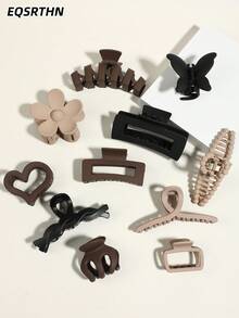 11pcs Matte Hair Clips Set, Mixed Shapes Including Heart, Flower, Rectangle In Black & Brown Colors, High-Quality Non-Slip Teeth Design, Sturdy & Hair-Friendly, Suitable For Daily, Commute, Date And Various Occasions, Suitable For Thick Hair Hair Accessories Fashion Claw Clips Elegant Hair Claws - Multicolor - View 7