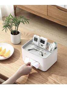 1pc 8.2" X 6.2" Multifunctional Desktop Storage Box, Tissue Box, Drawer Paper Box, Remote Control Organizer Rack, Office Desk Storage, Home & Office Supplies - 21*16*12.5 - View 3