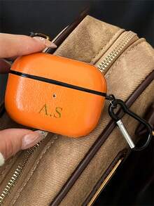 [Customized]Personalized Custom Golden Initials Letters Customize Earphone Case Compatible With 1 2 3 4 Pro 2 Pro 3 Luxury Faux Leather Pattern TPU Cover With Keychain