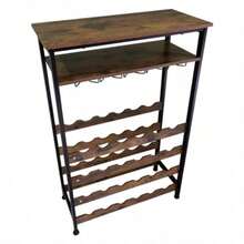 YBossa Estante de Vino de 6 Niveles para 24 Botellas y Copas Cava Bar Independiente para Piso Organizador de Estilo Industrial para Cocina Sala o Comedor Baku - c y f - Ver 3