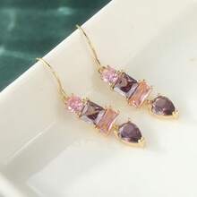 Elegant Minimalist Geometric Pendant Earrings, Paired With Purple Synthetic Cubic Zirconia, Teardrop Earrings, Romantic & Elegant Jewelry For Women On Holidays And Formal Occasions - Gold - View 3