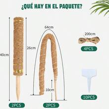 4 Pcs Tutor para Plantas 64CM de Poste de Musgo Flexible para Plantas Monstera Tutores para Plantas con 4 Rollo Cuerda de Yute/10Pcs Etiquetas Poste de Musgo Plegable para Plantas de Soporte - inicial - Ver 3