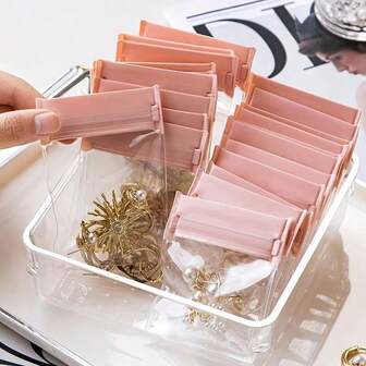 15pcs,Transparent Jewelry Storage Bag, Closed Portable Sealed Zipper Storage Bag, Suitable For Pink Earrings, Rings, Necklaces, Bracelet Display Sealed Bag