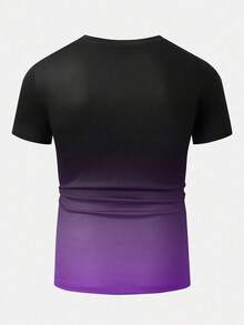 Plus Size Men Gradient Lightning Print Short Sleeve Round Neck T-Shirt - Purple - View 3