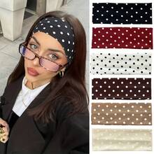 1pc/2pcs Polka Dot Women's Yoga Elastic Headband, Autumn Fashion Polka Dot Makeup Headband Hair Accessory Sports Fitness Sweat-Absorbing Hairband, Essential Sports Item, Travel Essential - [White] - View 1