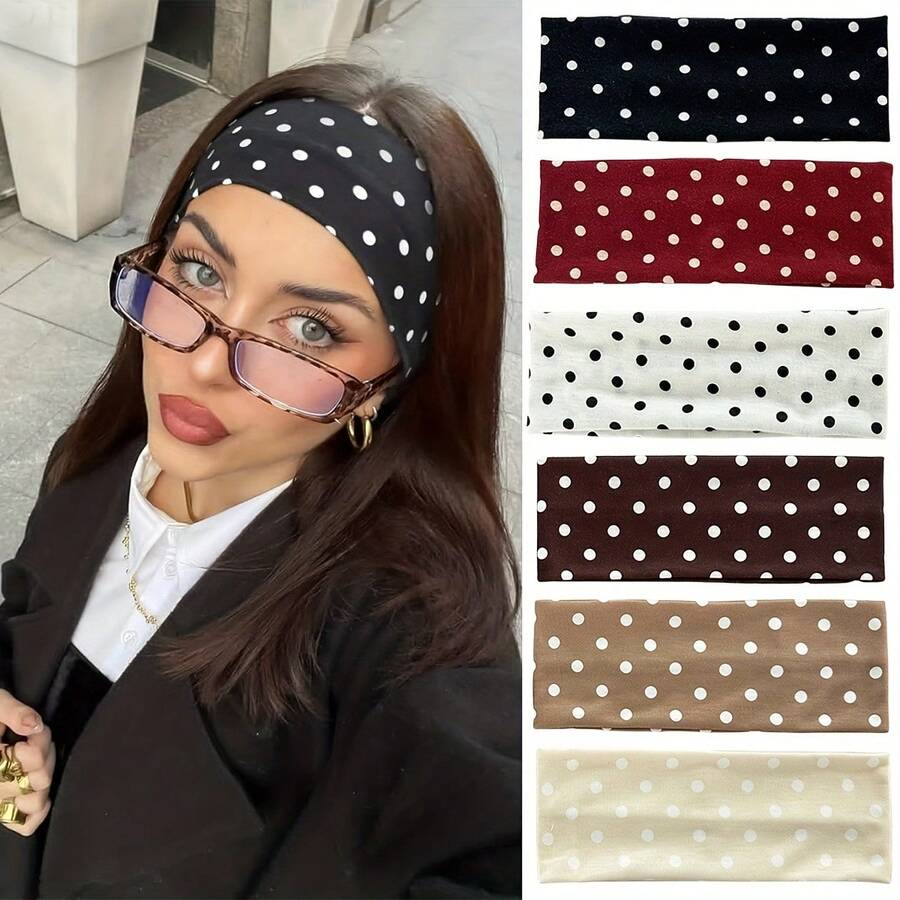 1pc/2pcs Polka Dot Women's Yoga Elastic Headband, Autumn Fashion Polka Dot Makeup Headband Hair Accessory Sports Fitness Sweat-Absorbing Hairband, Essential Sports Item, Travel Essential - [White] - View 1