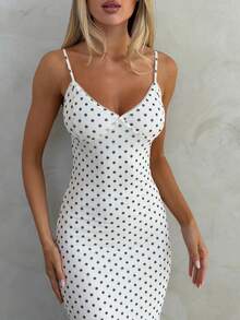 Summer Dress For Women Y2k Polka Dot Bodycon Dress Deep V Neck Sleeveless Backless Spaghetti-Strap Sundress, White Long Dress, Valentine's Day Dress, Beach Vacation, Semi Formal Women Dress - 白色 - 查看 4