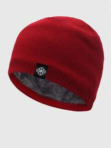 1 szt. męska dwuwarstwowa termiczna czapka dzianinowa z podszewką, jednokolorowa zimowa ciepła czapka beanie do uprawiania sportów na świeżym powietrzu, podróży, jazdy konnej, swobodna, wygodna, wzór płatka śniegu, odpowiednia do codziennego noszenia, strój na Halloween, jesień