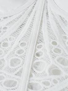 1 buah Atasan Bustier Pendek Bertekstur Transparan Berwarna Hijau Mint dengan Detail Renda Bunga dan Lubang-lubang, Cocok untuk Pemakaian Sehari-hari/Pesta/Pernikahan - Putih - View 4