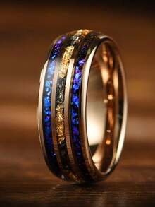 1枚8毫米男士钨金星系戒指，镶嵌陨石砂岩和蛋白石，黑色星云图案，订婚或周年纪念礼物，送给丈夫的承诺戒指