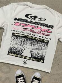 Y2KCHAOS Retro Grunge Streetwear Style Graphic Tee With Bold  1996 Online Print Featuring Pink And Black Flames And Abstract Art Design Perfect For Fans Of 90s Alternative Culture And Cyberpunk Aesthetic Vintage Style 220 Pure Cotton T-Shirt Men's T-Shirt - 白色 - 查看 3