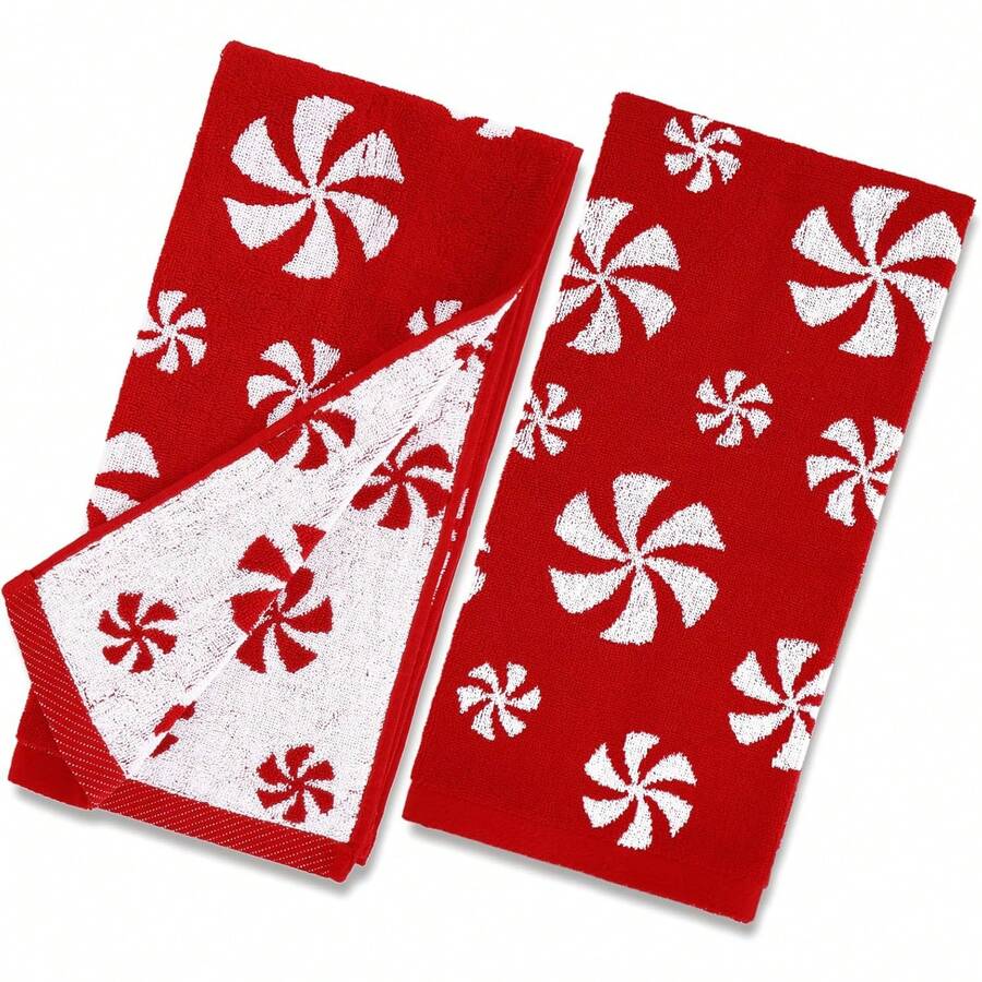 Juego de 2 toallas de mano de Navidad, color rojo y blanco, menta dulce, toalla decorativa de algodón, toalla de baño para limpieza de secado de cocina, 29.5 x 13.pulgadas - 1 - Ver 1