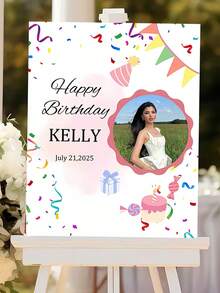 Cartel de bienvenida de cumpleaños personalizado - Personalizado con nombre, foto/texto/número/fecha, pancarta de entrada de plástico DIY para decoración de fiesta, telón de fondo para baby shower y fiesta de cumpleaños con etiqueta de nombre (fácil de instalar) - Multicolor - Ver 8