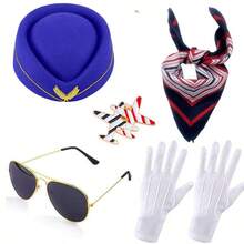 Women's Flight Attendant Clothing Accessories Flight Attendant Costume Flight Attendant Hat, Sunglasses, Scarf, Gloves - Multicolor - View 11