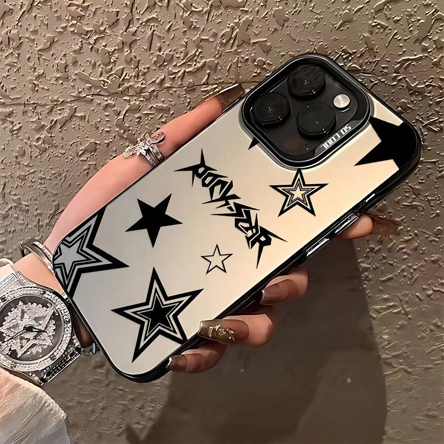 1 chiếc ốp lưng điện thoại cá nhân hóa IMD Energetic họa tiết ngôi sao đen và chữ cái tiếng Anh, tương thích với iPhone 16 Pro Max, 17/16/15/14 Plus, 13/12/11, Air và các dòng khác.