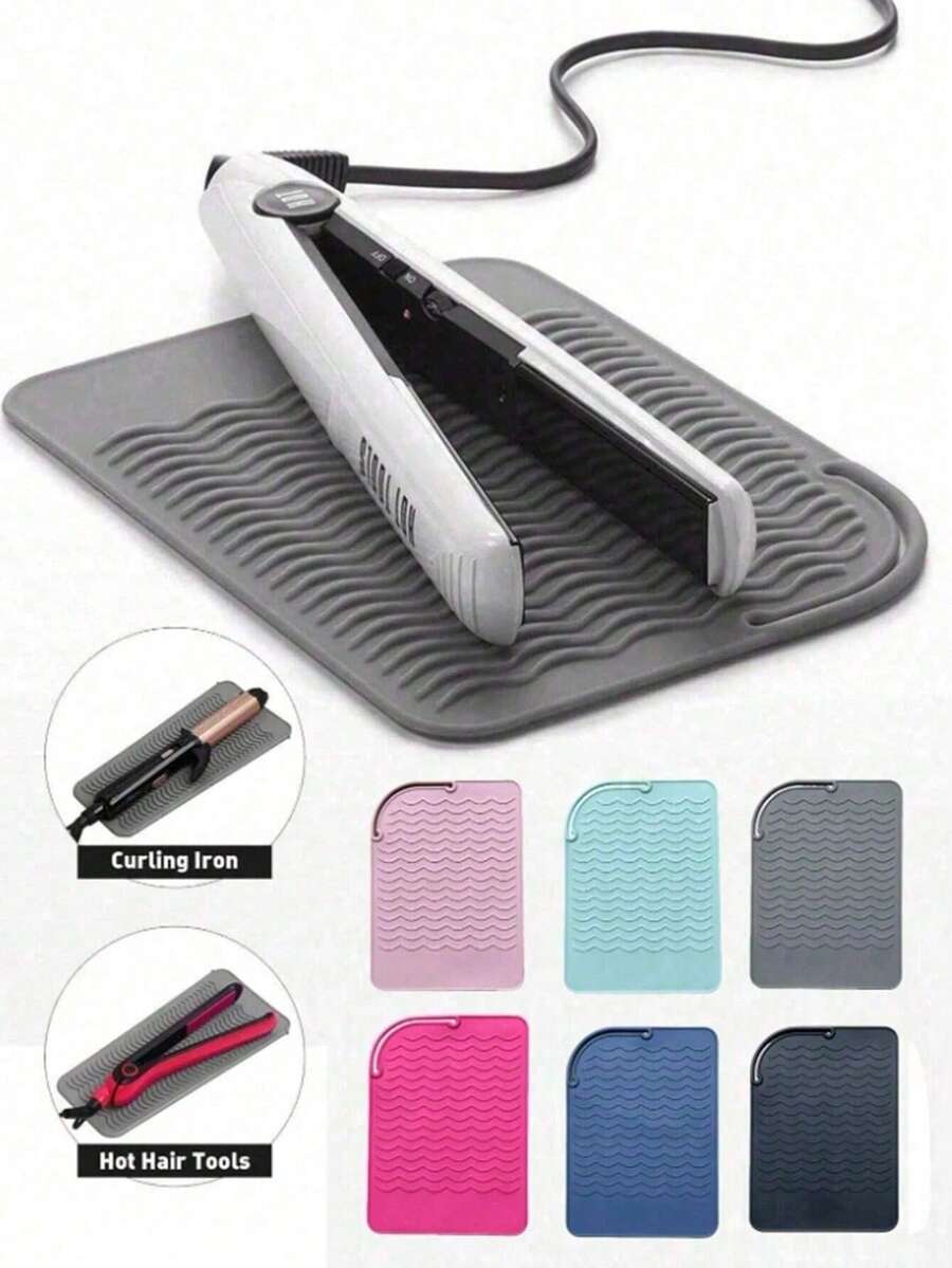 1pc Silicone Heat Styling Tool Mat, Universal Size Heat Resistant Pad For Storing And Travel, Heat Styling Tool Mat, Heat Resistant Silicone Styling Mat For Storage And Insulation, For Straightener, Iron And Curler, Use This Non-Slip Silicone Heat-Resistant Mat To Protect Your Styling Tools - Nhiều màu - Xem 1