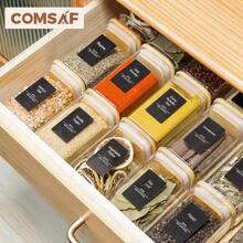 ComSaf 6Pcs 8oz Spice Jars With Label Trial Set, Glass Spice Jars With Bamboo Lids Supplementary Set, Seasoning Container Trial Pack, Perfect For Ktichen Starter - 方形/8盎司/6個 - 查看 3