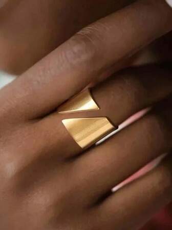 1 Pc Stainless Steel Modern Wrap Wide Ring For Women Geometric Finger Statement Ring Party Layered Chic Jewelry
