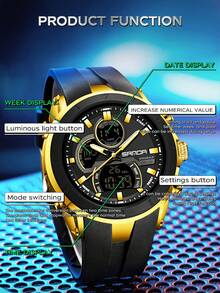 SANDA Hot 6279 防水数字手表，双显，男士硅胶表带，多功能腕表 - 均碼 - 查看 4