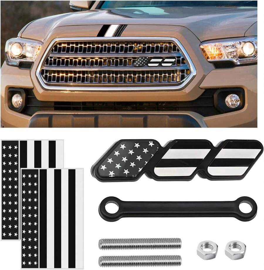 Insignia de rejilla tricolor, emblema clásico de rejilla con calcomanía de rayas de 3 colores, calcomanía de rejilla de coche y camión compatible con 4 corredores, Highlander, (bandera - café claro, café y café oscuro - Ver 1