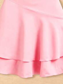 Girls' Fashion Cinched Waist Backless Criss-Cross Strap Dress - Pink - View 5