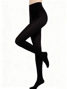 1双女士80D柔软纯色半透明高腰无脚打底裤，米色简约纯色紧身裤，适合日常穿着 - 常規款 - 查看 7