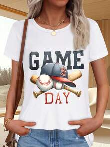 Camiseta de  con Estampado de Béisbol y Texto Game Day para Día de Juego - Blanco - Ver 1
