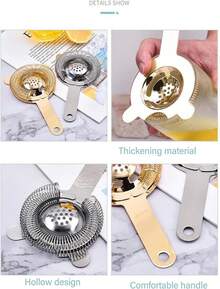 Colador de Barra de Acero Inoxidable Filtrado de Acero Inoxidable para Bebidas de Cóctel, Colador de Alimentos para Bebidas, Coladores de Barra (  3) - 1 - Ver 7