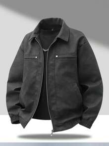 一件装男士长袖复古做旧全拉链PU皮夹克，春秋季男士长袖机车风休闲PU皮夹克，颓废风