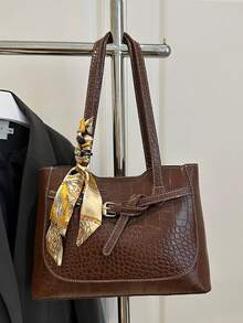 حقيبة كتف نسائية عصرية ذات لون أحادي عالية الجودة متعددة الاستخدامات قطعة واحدة - بني داكن - مشاهدة 12