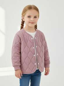 Toddler Girls Jacket Child Cotton Warm Clothes Long Sleeve Fall Winter Coats For Kids Boy Padded Coats Outwear - 紫色 - 查看 4