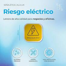 Señalética Alulux Riesgo Eléctrico| Letrero de Aluminio Compuesto 3 mm - Elegante y Duradera para Interiores y Exteriores - Instalación Sencilla - 20x20 - para Oficinas y Negocios