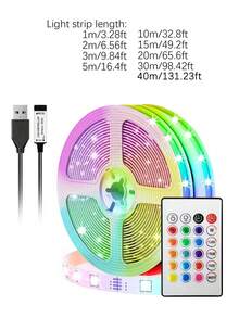 RGB LED灯带，5V USB供电，带24键遥控器 – 可变色氛围灯，适用于卧室、电视背光、游戏室和万圣节/圣诞节装饰 – [可选长度：3英尺至131英尺]