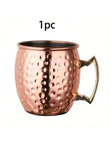 1pc, Stainless Steel Mule Cup, Russian Mug, 16oz Hammered Pattern Copper Plated Metal Cup For S, , And More - Rose Gold - View 9