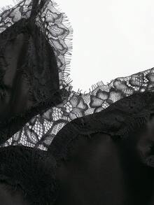 DEEKA 夏季新款女士时尚性感不对称蕾丝连衣裙，欧美风格，适合派对、新年等场合，黑色连衣裙，优雅大方 - 黑色 - 查看 9