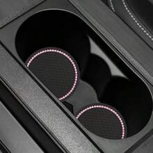 Yousheng 2PCS Bling Car Cup Coaster Universal Holder Insert Rhinestone Anti Slip Silicone Accories Suitable For Most Interior Best Gift Women Black And Pink - Đen và Hồng - Xem 3