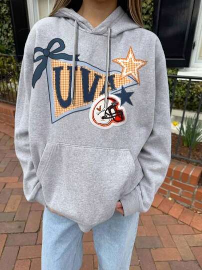 Women's Hooded Sweatshirt - Official Virginia University Logo & Cavalier Helmet Print - Casual Pullover With Lettering & Star Design  Women Winter Clotheshoodie,Christmas Outfit WomenchristmasWomen's Oversized Hoodie