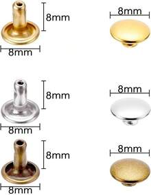 Remaches Dorados de Doble Tapa, Piezas, Tachuelas Metálicas para Cuero, 8 x 8 mm, Decoración de Ropa y Accesorios - 1 - Ver 5